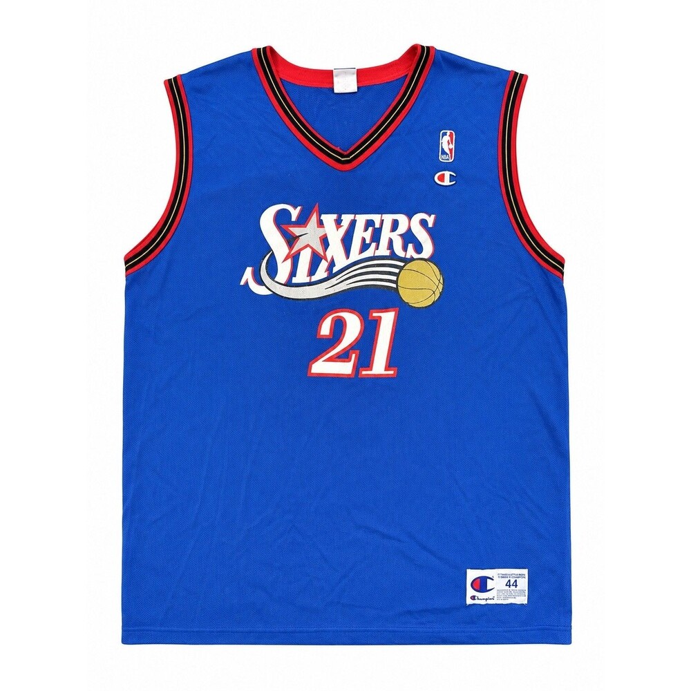 Vintage 90s Philadelphia 76ers Larry Hughes Champion Jersey Blue Size 44 Large